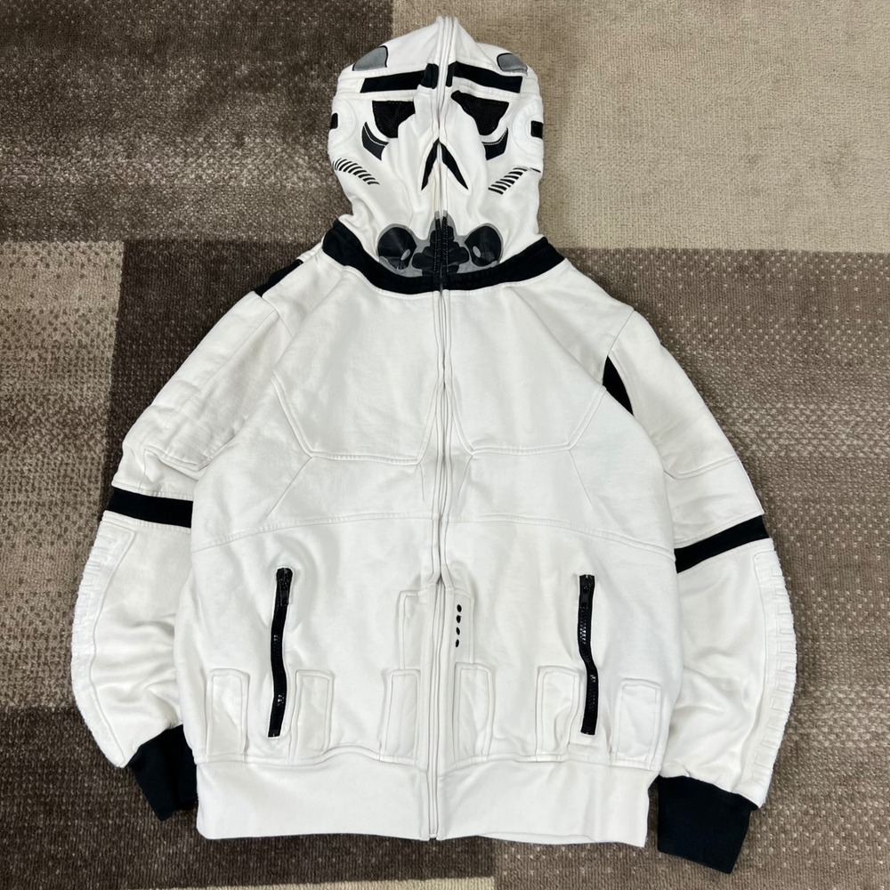 Y2K Marc Ecko Star Wars Stormtrooper Full Zip Mask Hoodie Mens Medium White